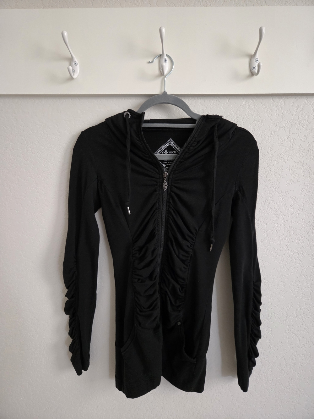 Nomads Hemp Wear Thrive Tunic hood Black Runched Zip Up Hoodie XS